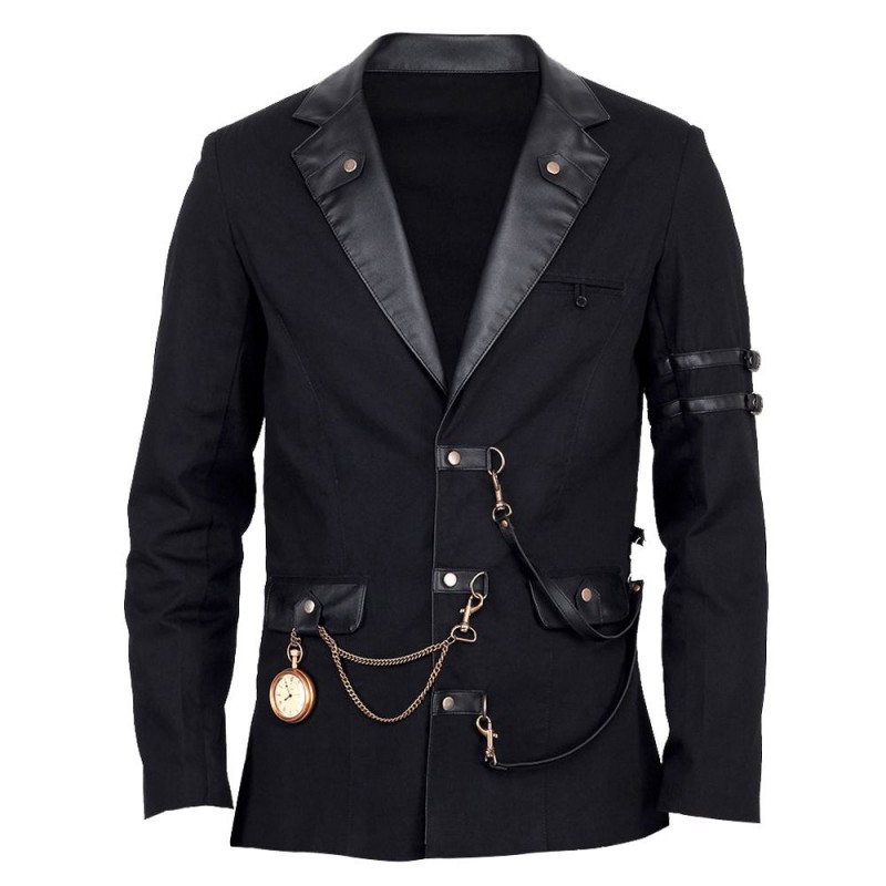 Vintage Goth Steampunk Jacket Men Black Gothic black jacket